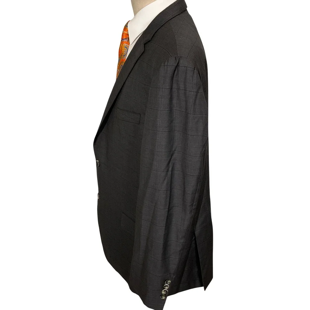 Hickey‎ Freeman Blazer Mens 46L Charcoal Windowpane Loro Piana Super 170s Wool